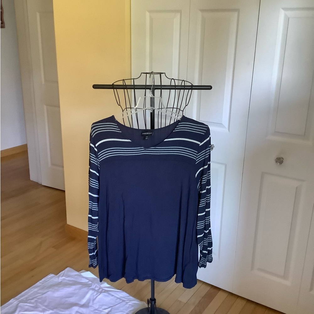 Lane Bryant Navy and White Striped Blouse